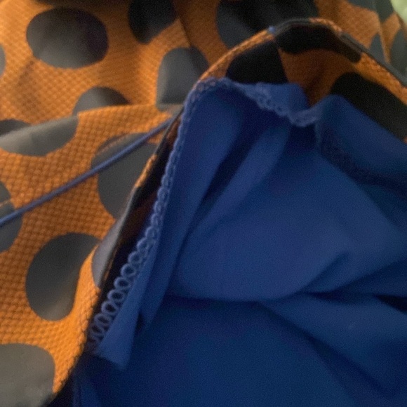 Maeve navy & rust dot sleeveless dress lined cross open back trim side zip sz 2 - Picture 13 of 13